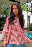 Nonni Gingham Bell Sleeve Peasant Blouse Jam
